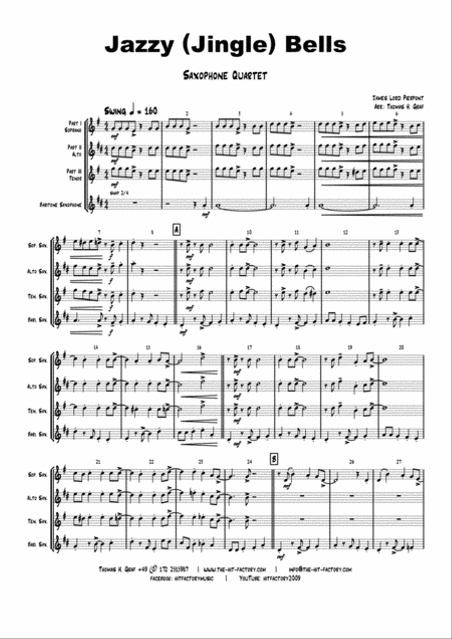 Jazzy Jingle Bells - Christmas Swing - Saxophone Quartet Saxophone Quartet scores gallery preview page 1