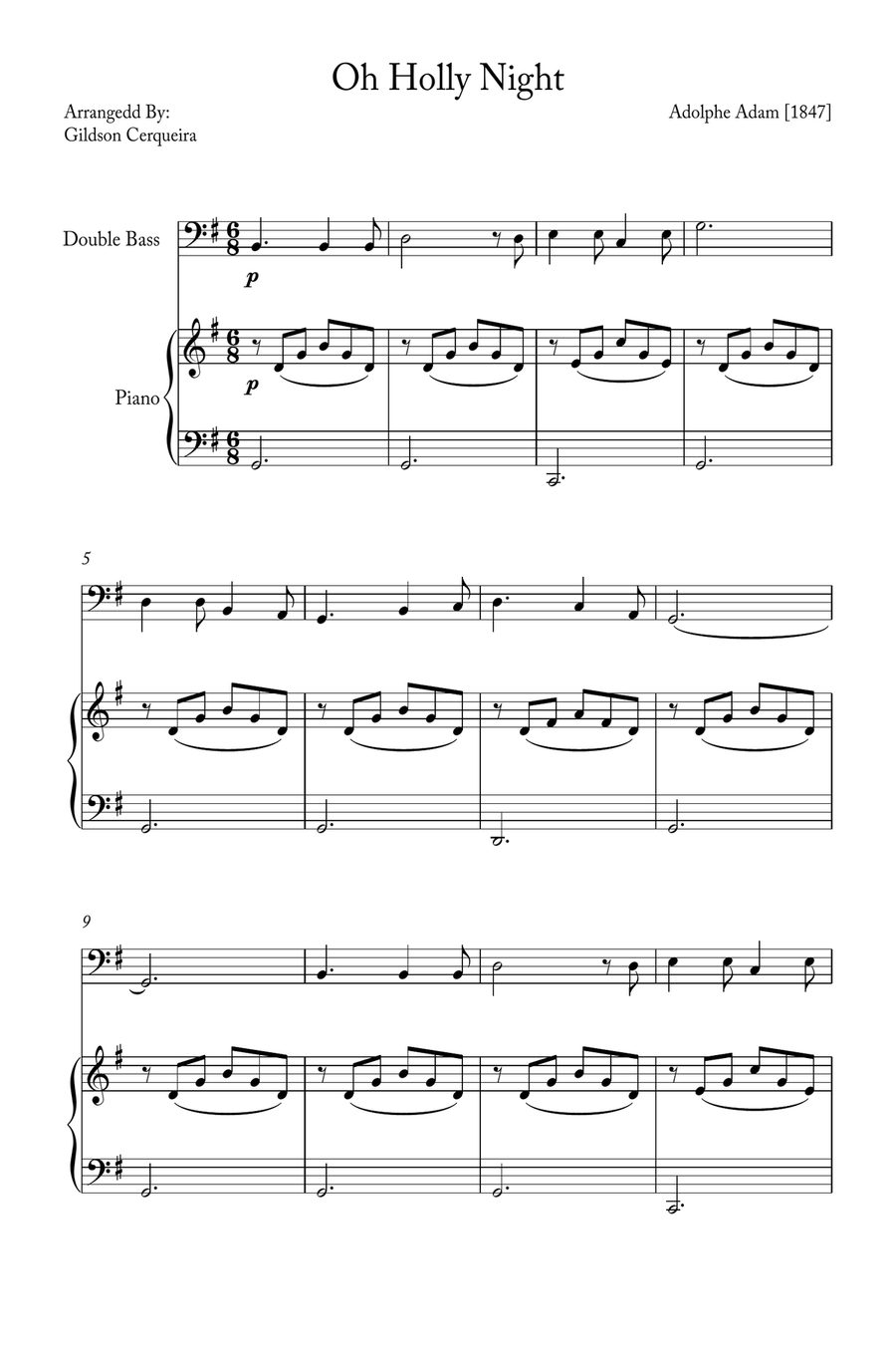 Oh Holy night Double Bass scores gallery preview page 1