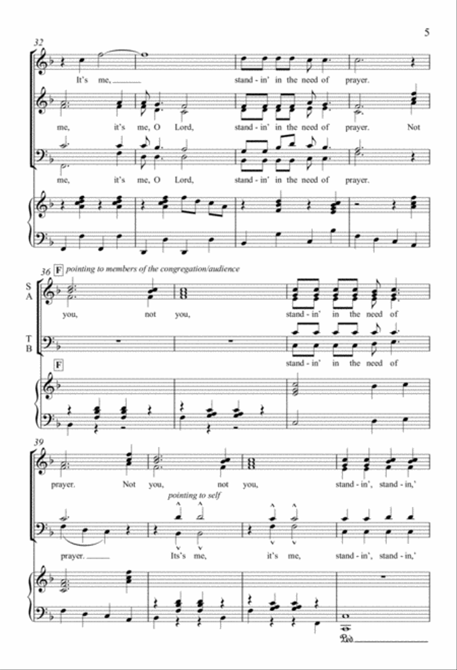 Standin' in the Need of Prayer from Three Folk Hymns 4-Part scores gallery preview page 5