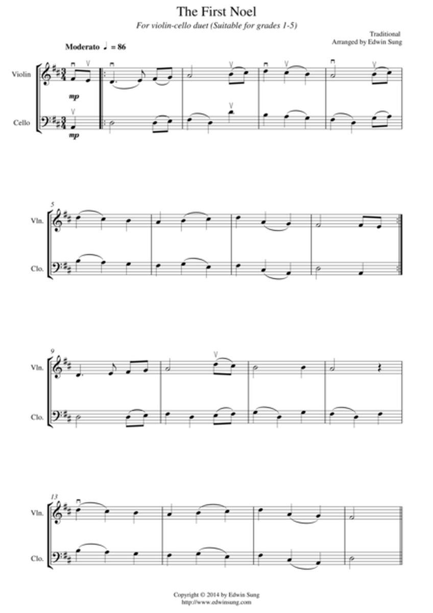 The First Noel (for violin-cello duet, suitable for grades 1-5) image number null