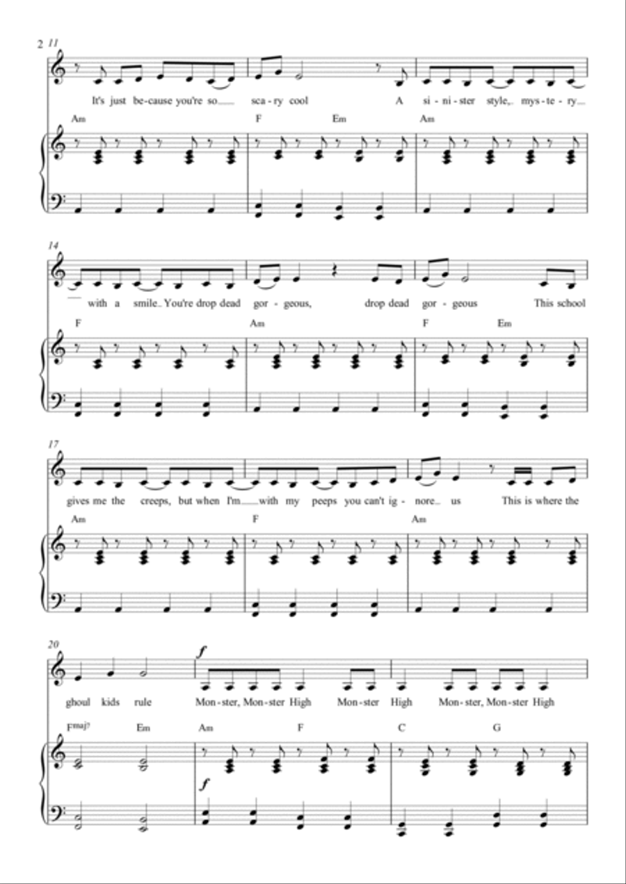 Monster High Fright Song Piano, Vocal, Guitar scores gallery preview page 2