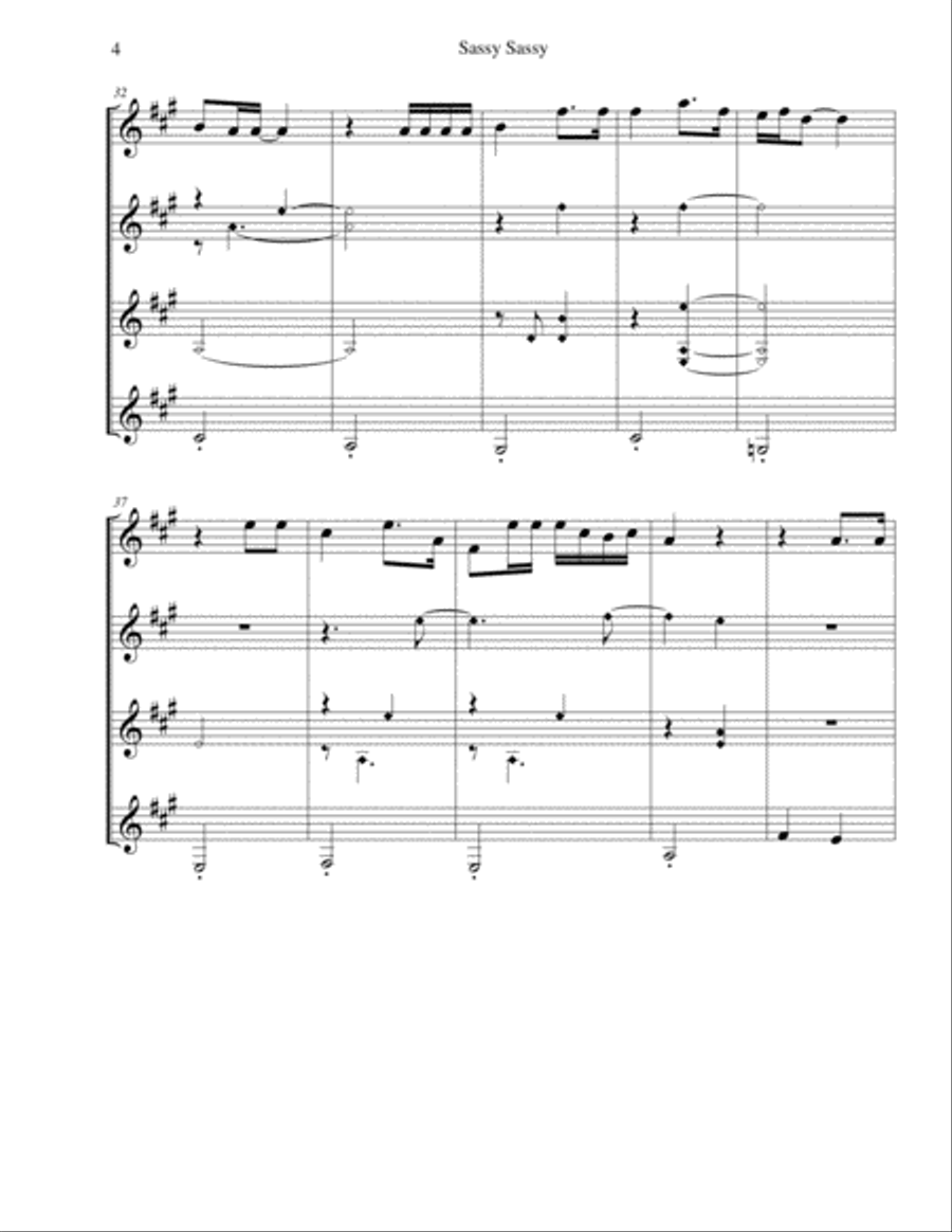Sassy Sassy for guitar quartet/ Sassy Sassy para cuarteto de guitarras/ Mario Londono Guitar Ensemble scores gallery preview page 4