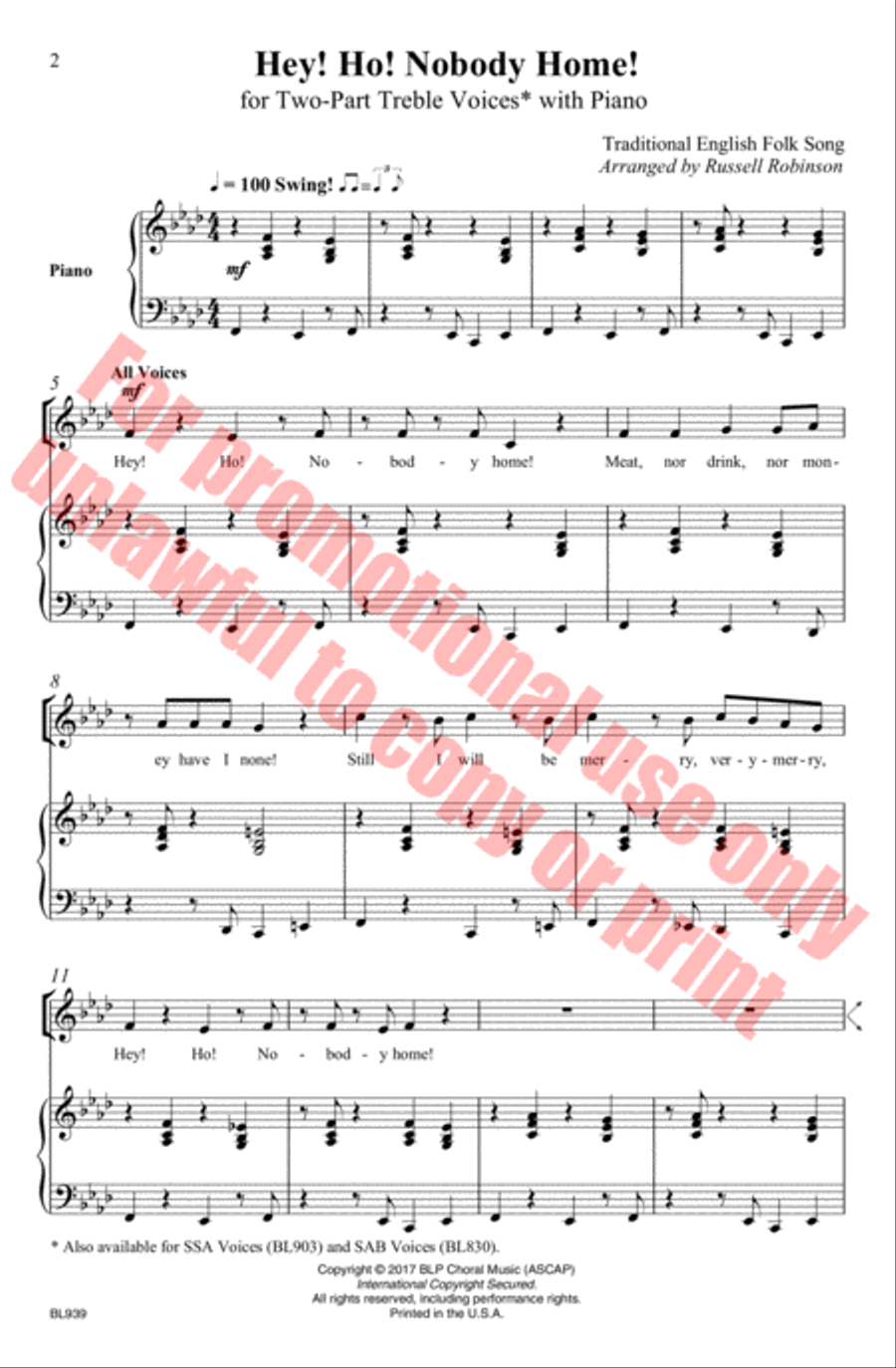 Hey! Ho! Nobody Home Hey! Ho! Nobody Home Choir scores gallery preview page 3