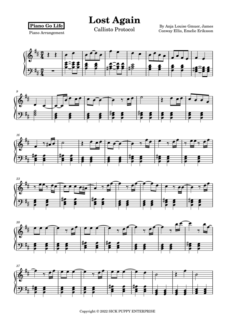 Lost Again (Theme From The Callisto Protocol) Piano Solo scores gallery preview page 1