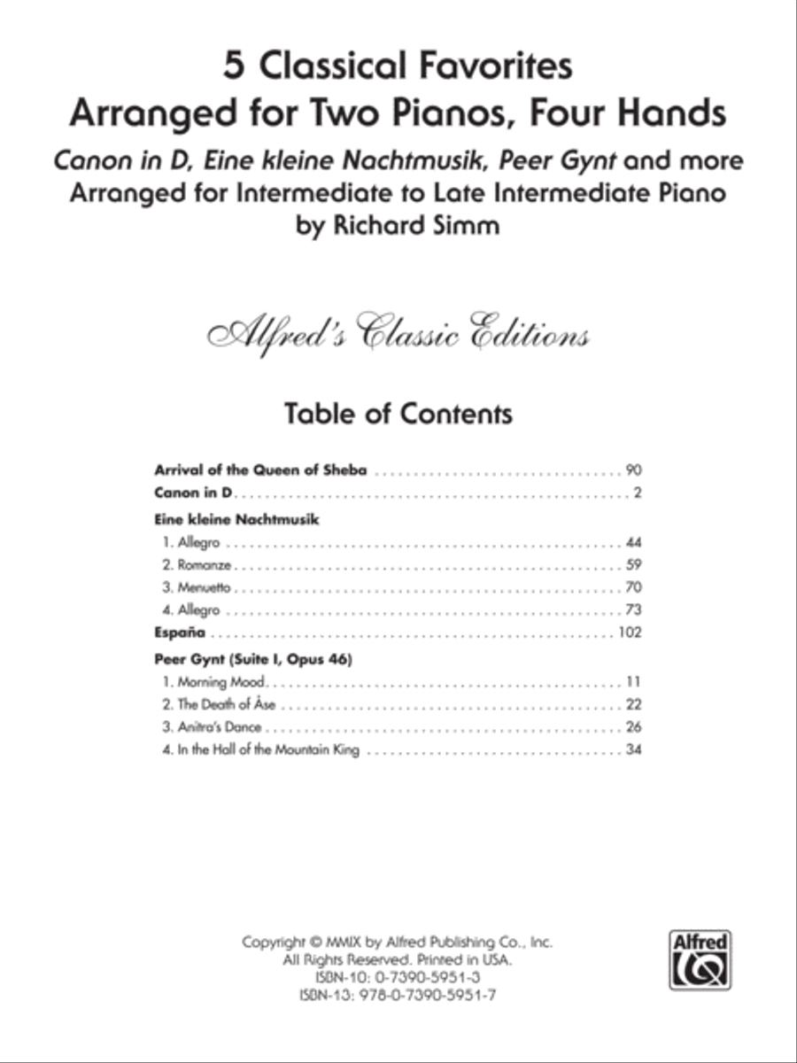 5 Classical Favorites Arranged for Two Pianos, Four Hands Small Ensemble scores gallery preview page 7