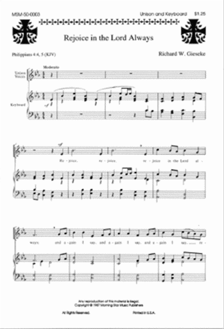 Rejoice in the Lord Always Unison Choir scores gallery preview page 1