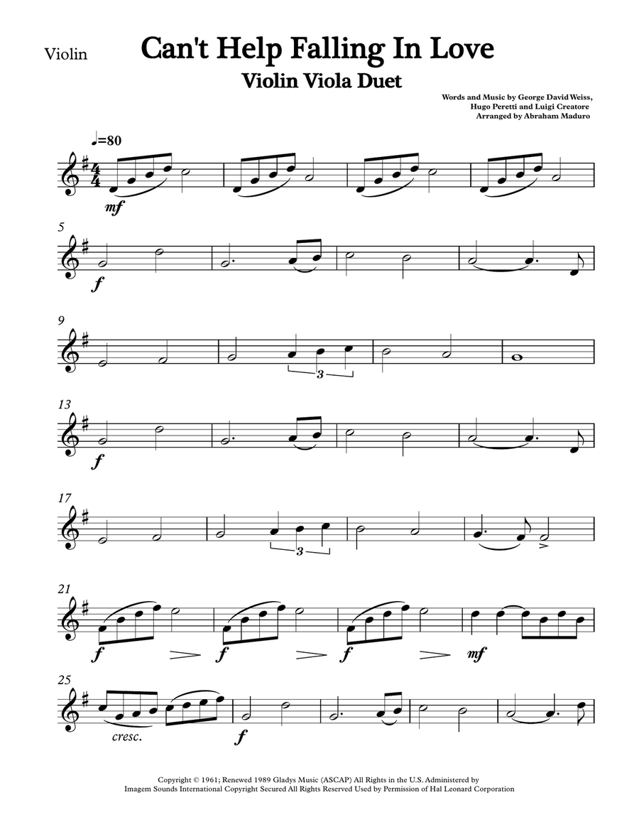 Can't Help Falling In Love String Duet scores gallery preview page 4