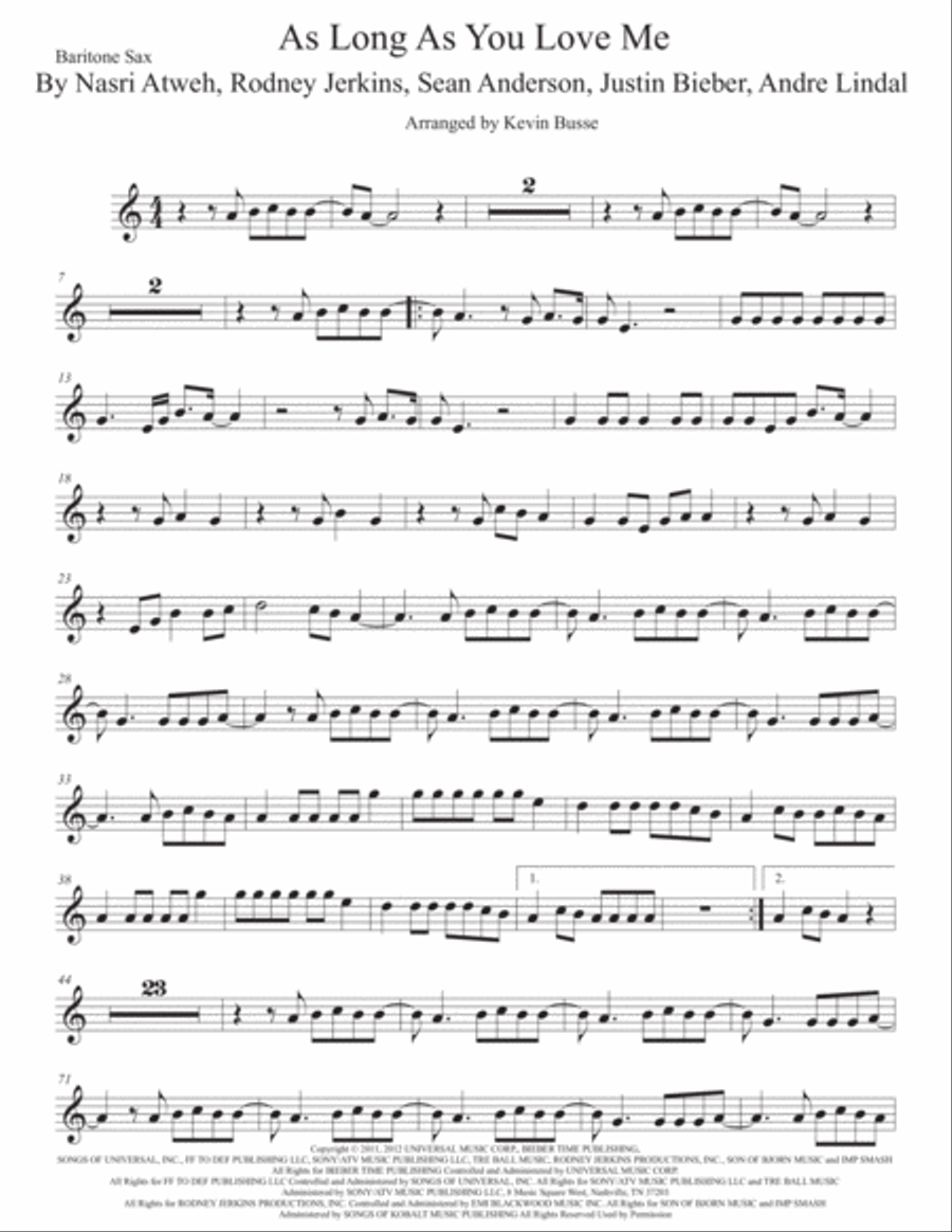 As Long As You Love Me Baritone Saxophone scores gallery preview page 1