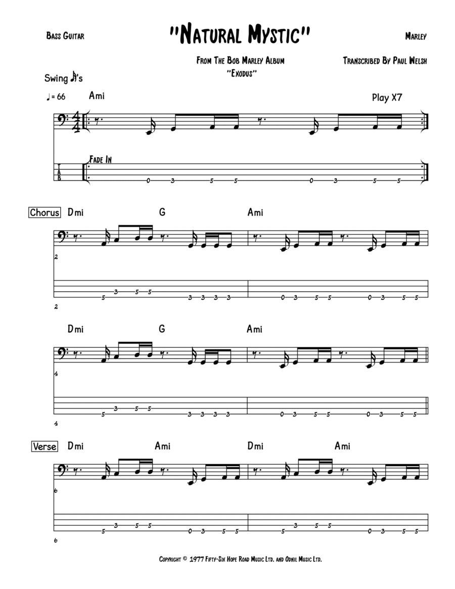 Natural Mystic Bass Guitar scores gallery preview page 1