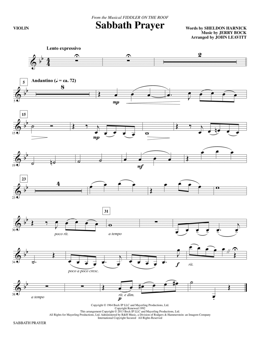 Sabbath Prayer - Violin Choir scores gallery preview page 1