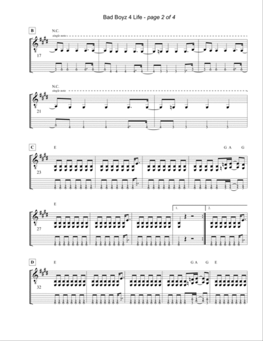 Bad Boyz 4 Life Bad Boyz 4 Life Guitar Solo scores gallery preview page 3