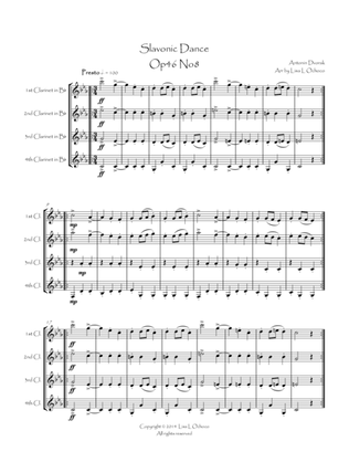 Slavonic Dance Op46 No8 for Clarinet Quartet