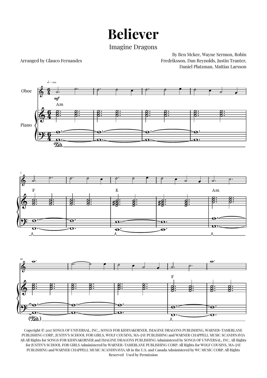Believer Piano scores gallery preview page 1