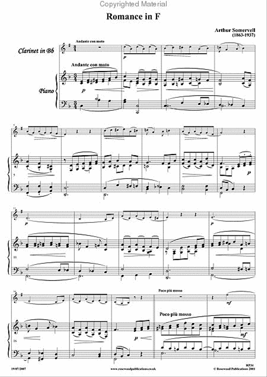 Romance in F Clarinet scores gallery preview page 2