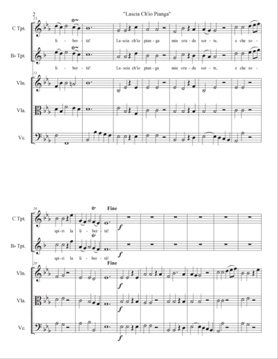 Lascia Ch'io Pianga (Aria from the Opera Rinaldo) for Trumpet & String Trio String Trio scores gallery preview page 2