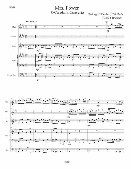 Mrs. Power (O'Carolan's Concerto) for Oboe, Violin, Harp, Piano & Bass image number null