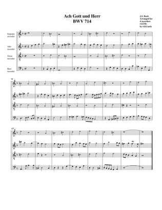 Ach Gott und Herr, BWV 714 (arrangement for 4 recorders)