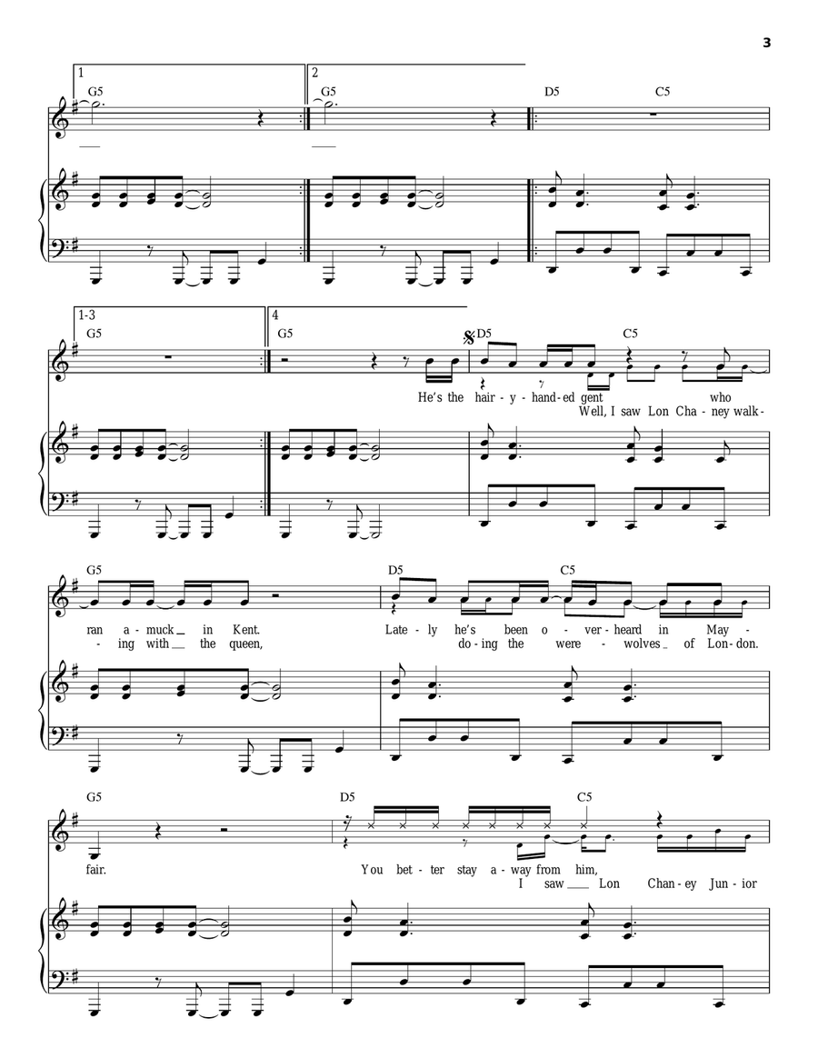 Werewolves Of London Werewolves Of London Piano, Vocal scores gallery preview page 3