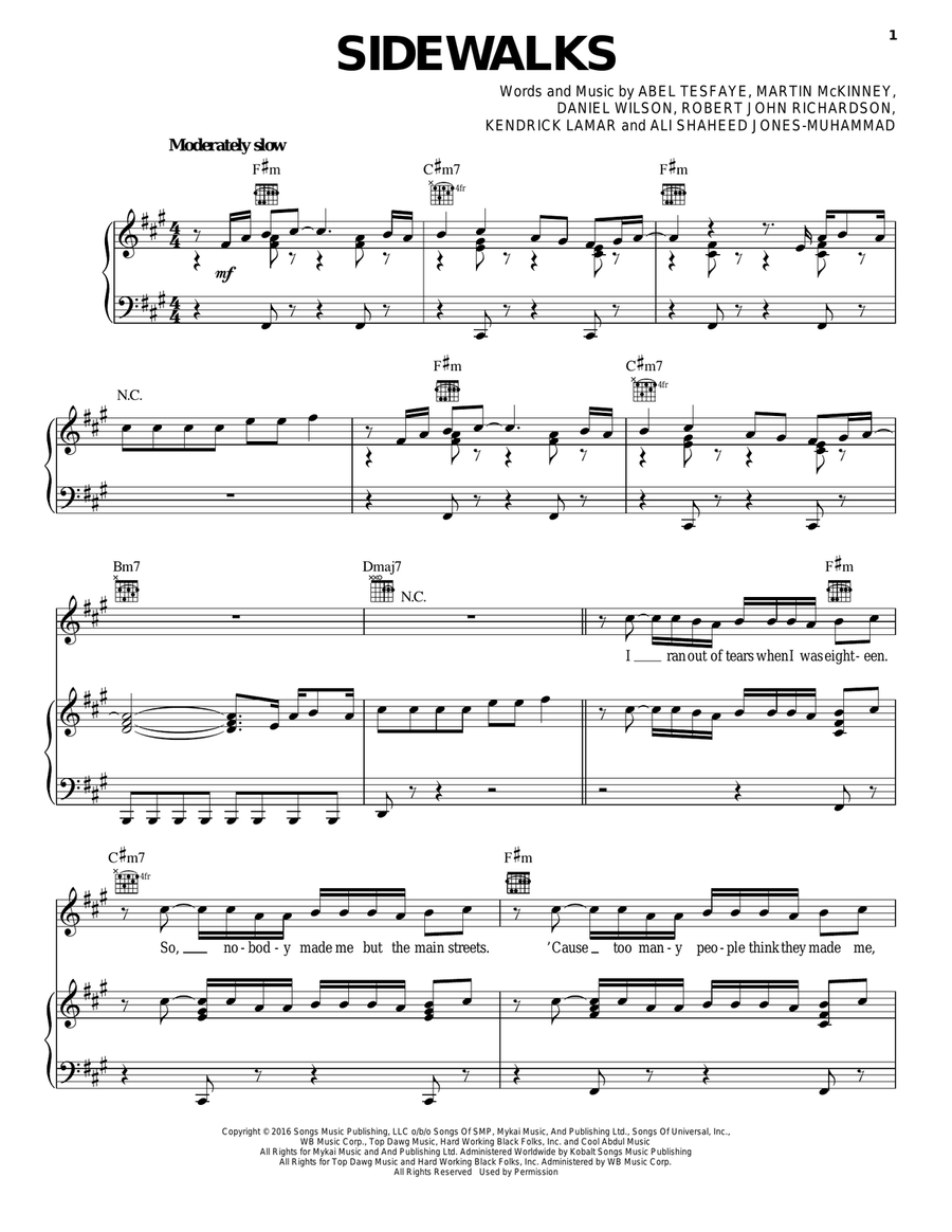 Sidewalks Piano, Vocal, Guitar scores gallery preview page 1