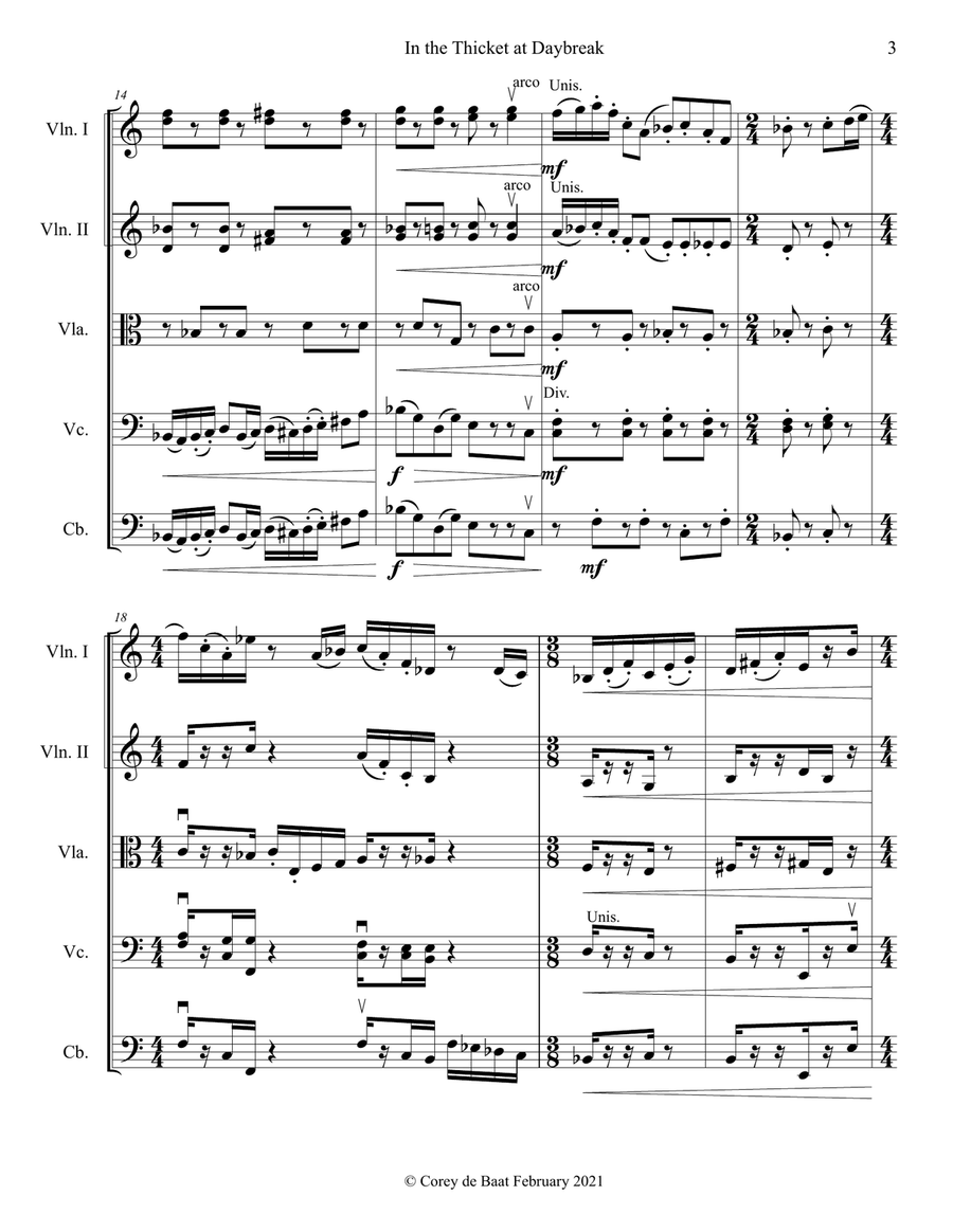 In the Thicket at Daybreak String Orchestra scores gallery preview page 5
