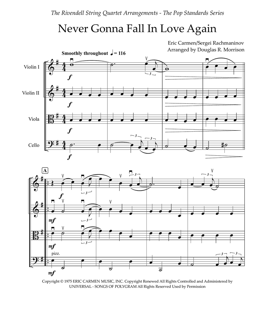 Never Gonna Fall In Love Again String Quartet scores gallery preview page 2
