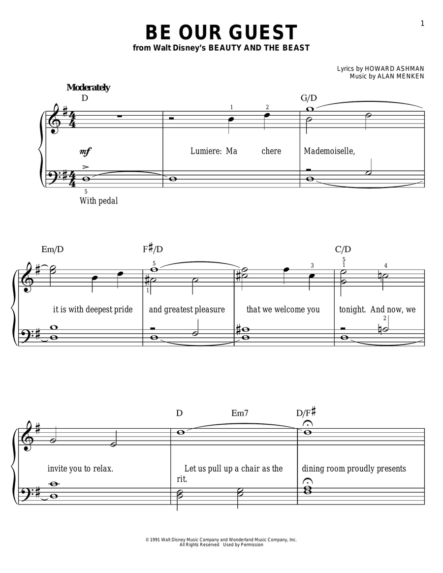 Be Our Guest (from Beauty And The Beast) Easy Piano scores gallery preview page 1