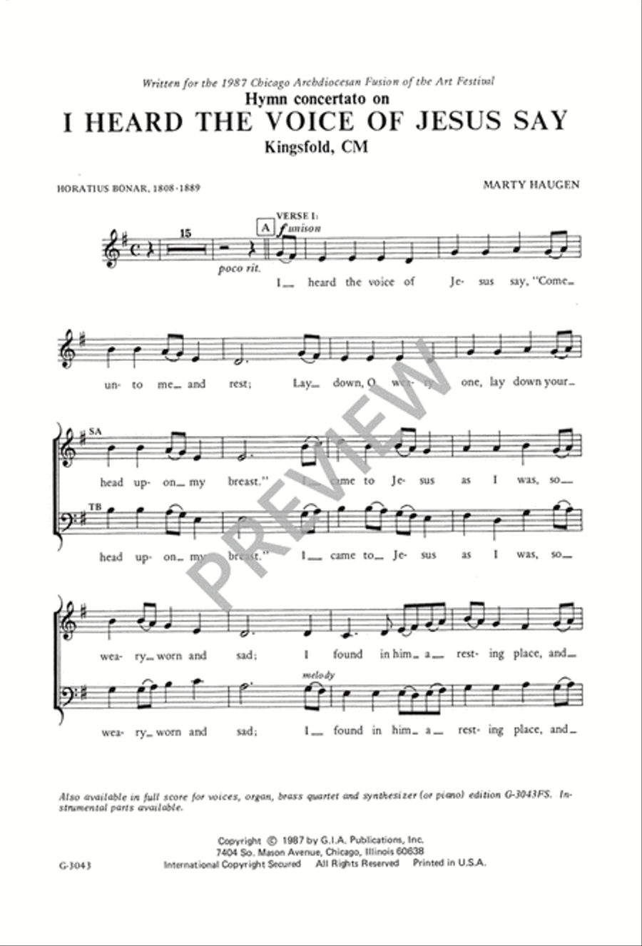 I Heard the Voice of Jesus Say 4-Part scores gallery preview page 3