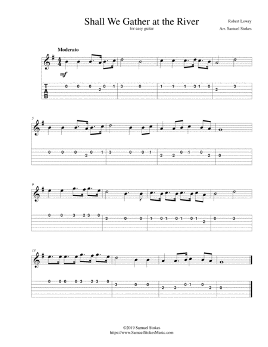 Shall We Gather at the River - for easy guitar with TAB Guitar Tablature scores gallery preview page 1