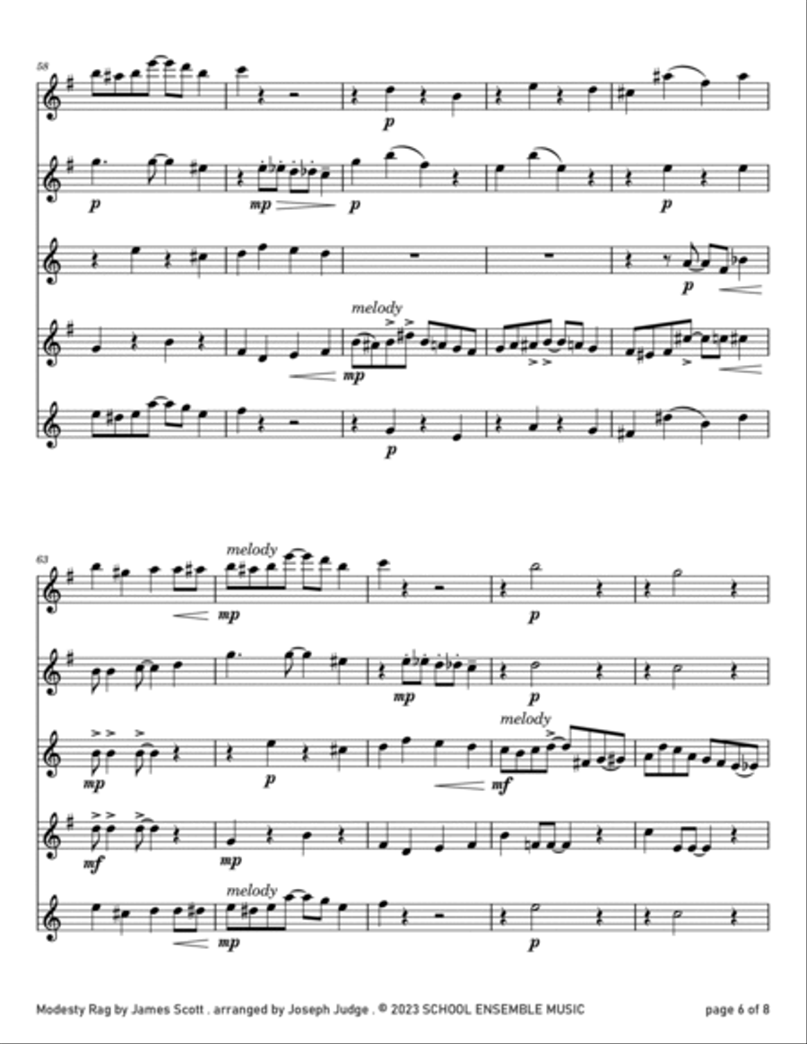 Modesty Rag by James Scott for Saxophone Quartet in Schools Saxophone Quartet scores gallery preview page 6