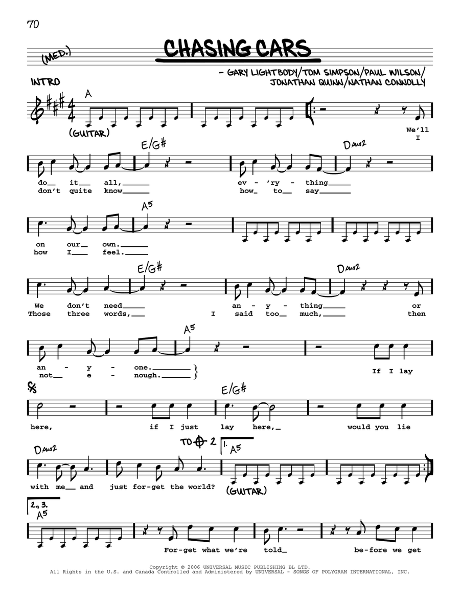 Chasing Cars Chasing Cars Voice scores gallery preview page 1