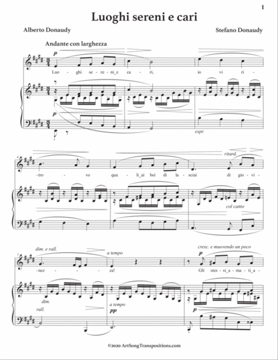 DONAUDY: Luoghi sereni e cari (transposed to E major) Voice scores gallery preview page 2