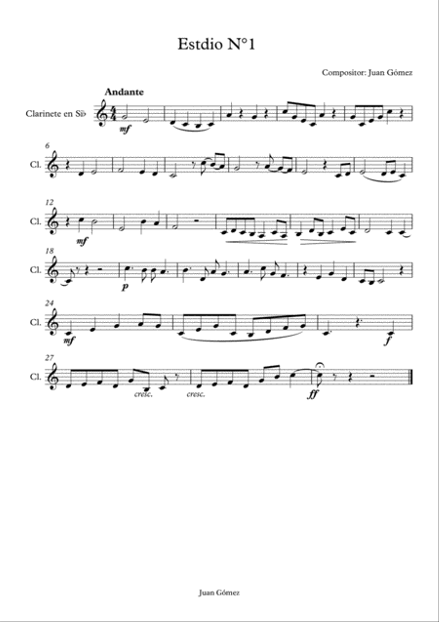 Estudio N1 para clarinete A Clarinet scores gallery preview page 1