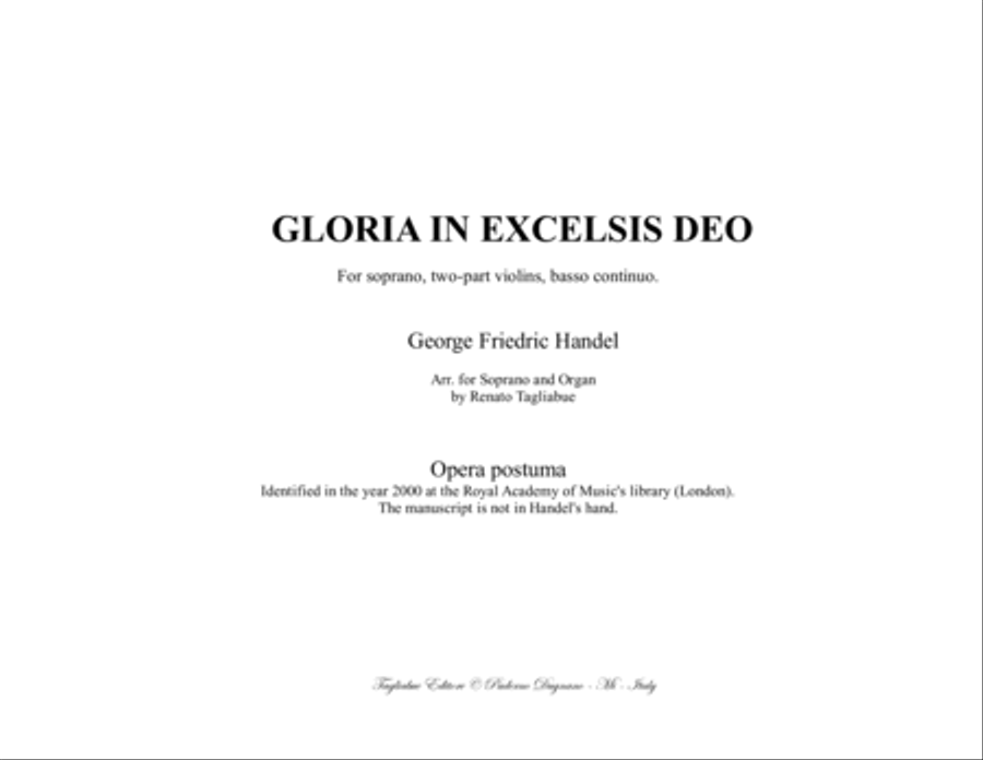 GLORIA IN EXCELSIS DEO - Handel - Arr. for Soprano and Organ 3 staff Soprano Voice scores gallery preview page 1