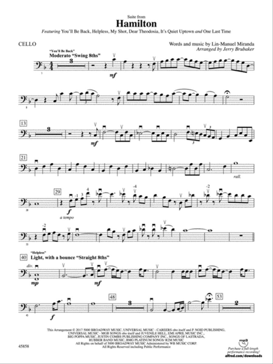 Hamilton, Suite from: Cello Full Orchestra scores gallery preview page 1