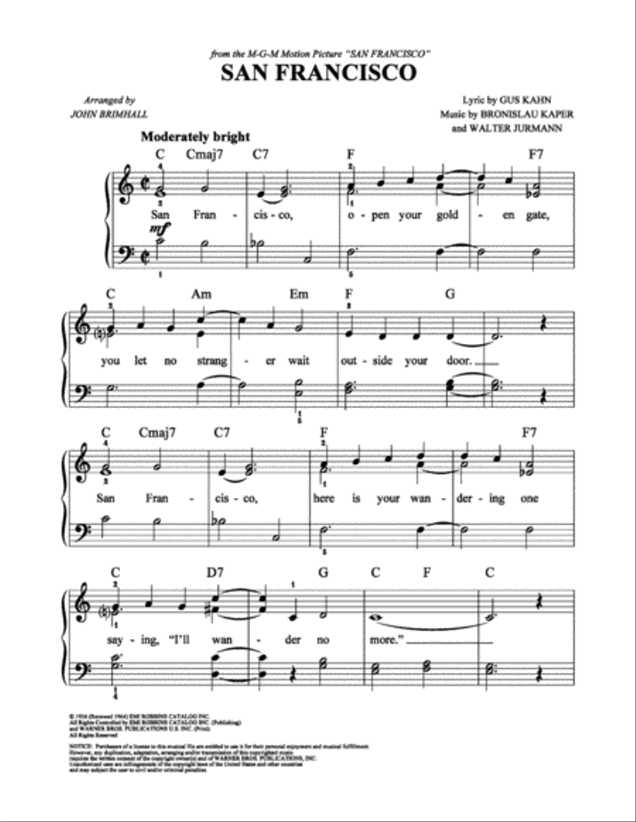 San Francisco Easy Piano scores gallery preview page 1