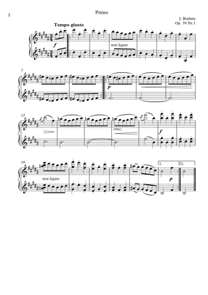Johannes Brahms - Waltz op.39 arrangement for 4-hands piano