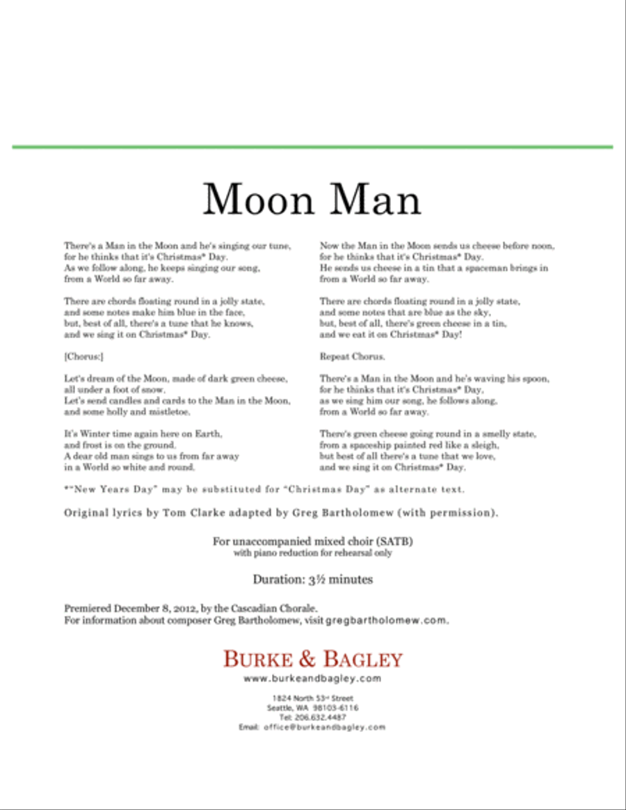 Moon Man (SATB) 4-Part scores gallery preview page 2