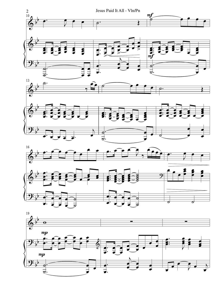 JESUS PAID IT ALL (Vln and Piano with Vln Part) Violin scores gallery preview page 2