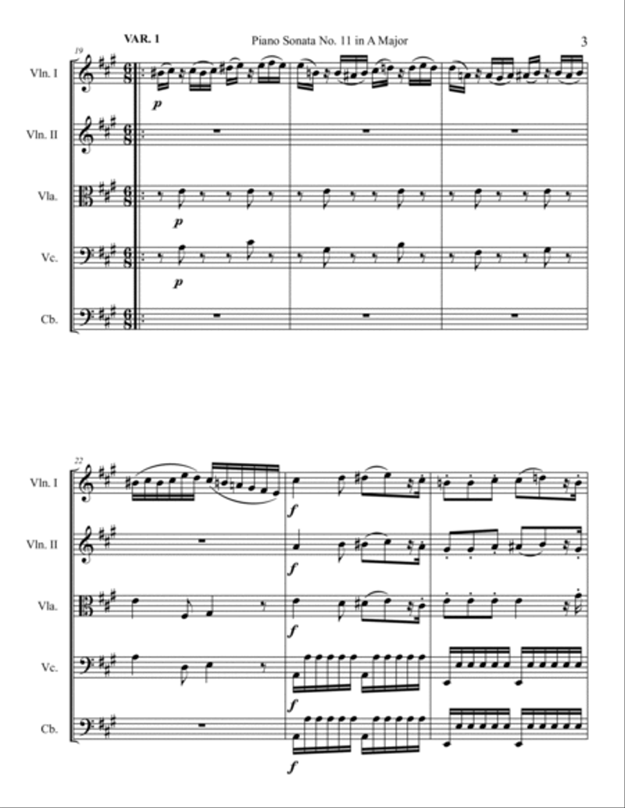 Piano Sonata No. 11, Movement 1 String Orchestra scores gallery preview page 3