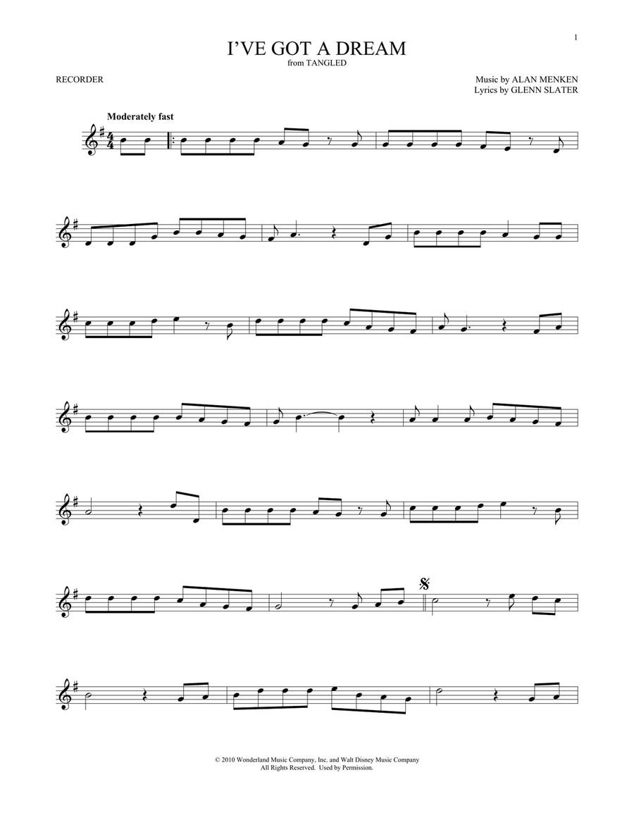 I've Got A Dream (from Tangled) by Mandy Moore Recorder - Digital Sheet Music