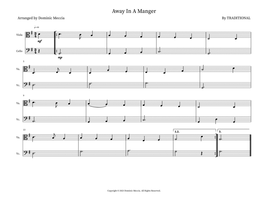 Away In A Manger String Duet scores gallery preview page 1
