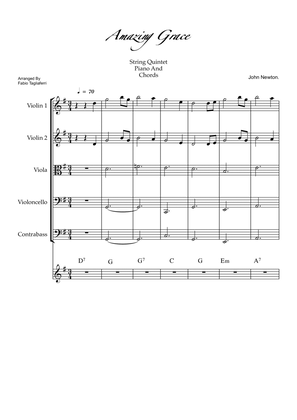 Amazing Grace String Quintet and Chords.Individual Parts and Full Score