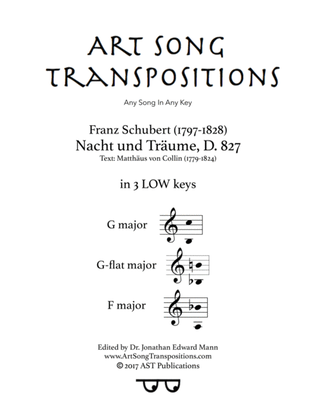 Book cover for SCHUBERT: Nacht und Träume, D. 827 (in 3 low keys: G, G-flat, F major)