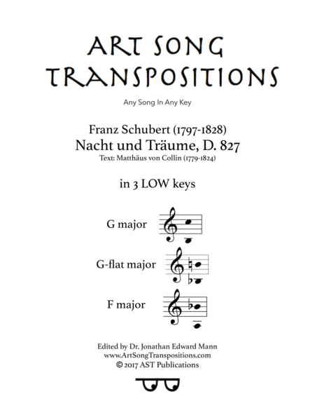 SCHUBERT: Nacht und Träume, D. 827 (in 3 low keys: G, G-flat, F major)