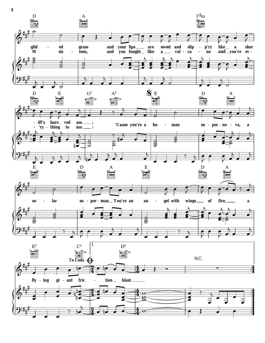 Supernova Supernova Piano, Vocal, Guitar scores gallery preview page 2