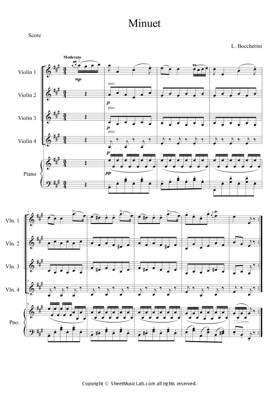 Minuet Violin Solo scores gallery preview page 1