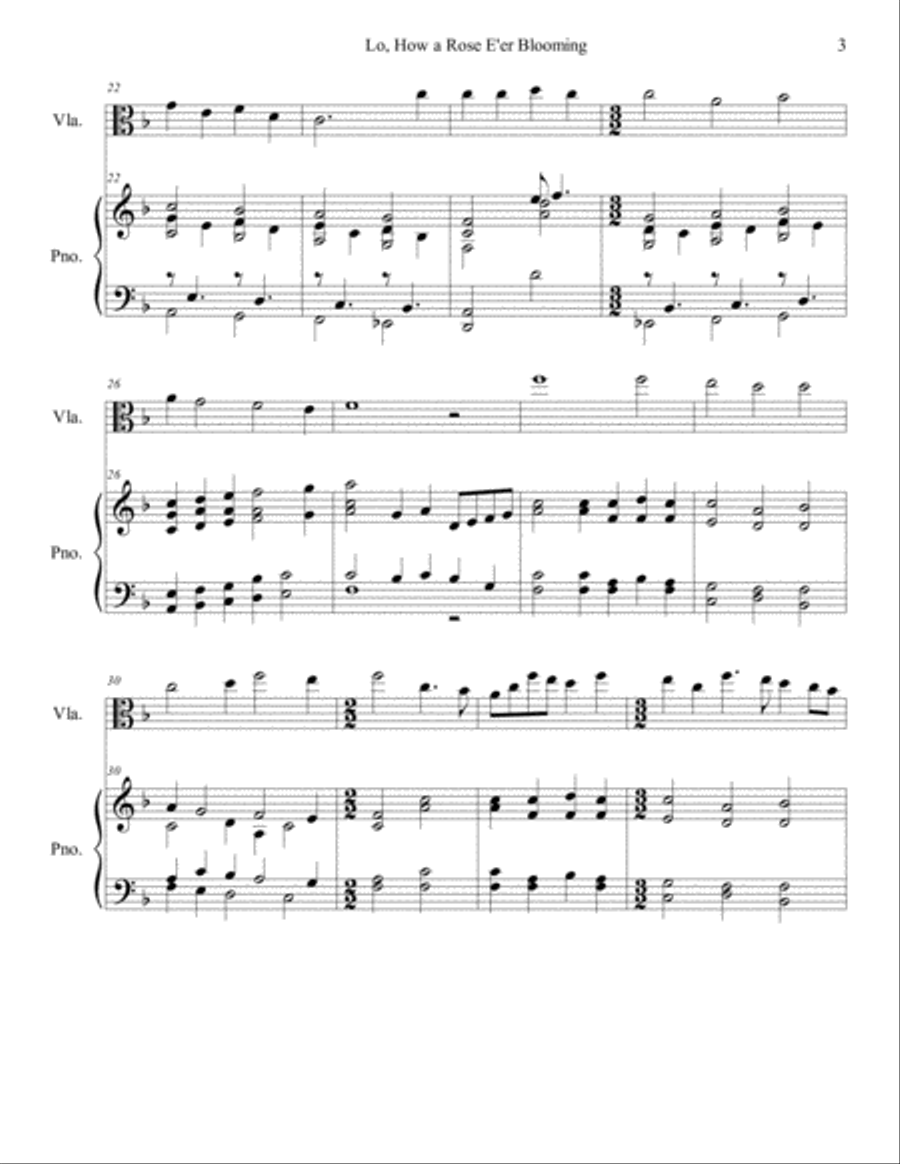 Lo, How a Rose E'er Blooming (viola/piano), arr. Brenda Portman Viola scores gallery preview page 3