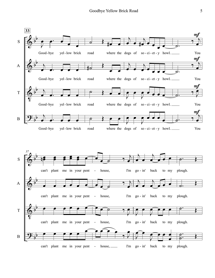 Goodbye Yellow Brick Road 4-Part scores gallery preview page 5