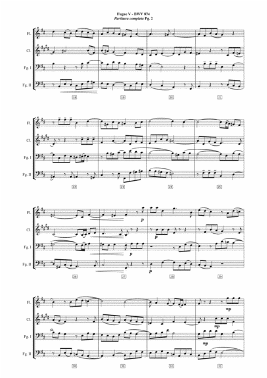 Fugue V - J.S. Bach - The Well-Tempered Clavier Book II - BWV 874 Woodwind Quartet scores gallery preview page 2