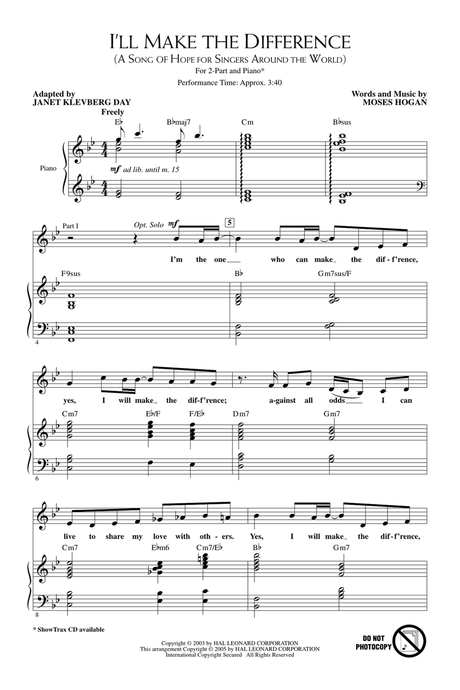 I'll Make The Difference (A Song Of Hope For Singers Around The World) 2-Part scores gallery preview page 1